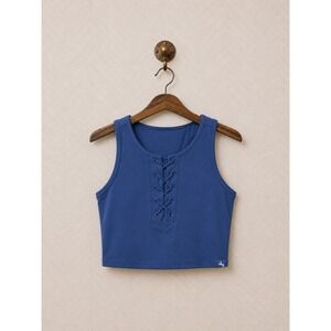 JoyLab‎ Ribbed Lace Up Crop Tank Top Blue XS NWOT